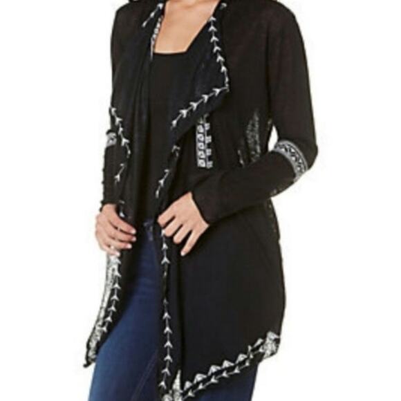 Haute Project Los Angles Cardigan Black Embroidered White Tribal Women's Size M - Picture 3 of 7